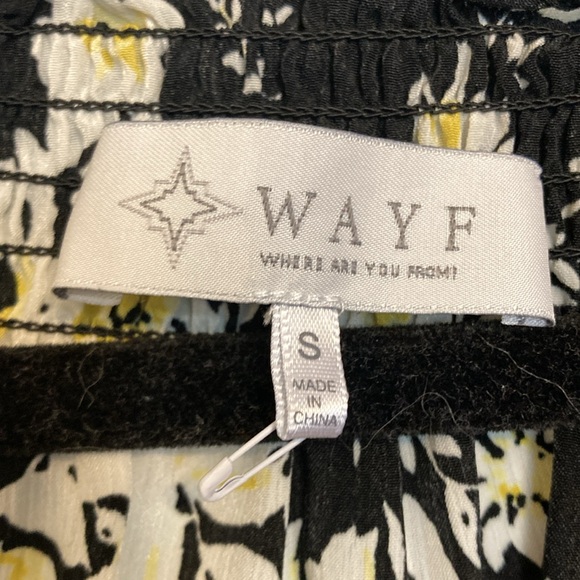 Wayf Womens Size S Black Yellow Floral Off Shoulder Smocked Bodysuit Long Sleeve - Picture 7 of 15